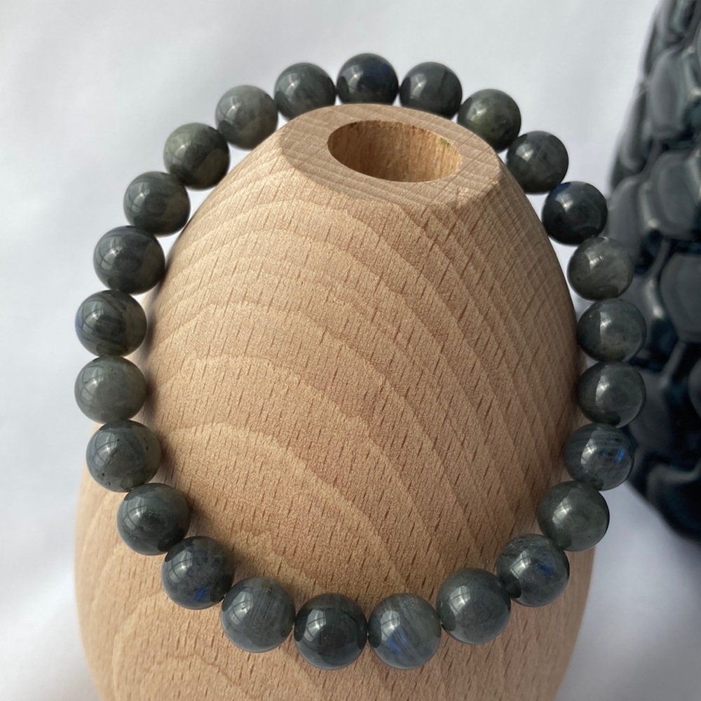 Natural Labradorite Stretch Beaded Bracelet 7”